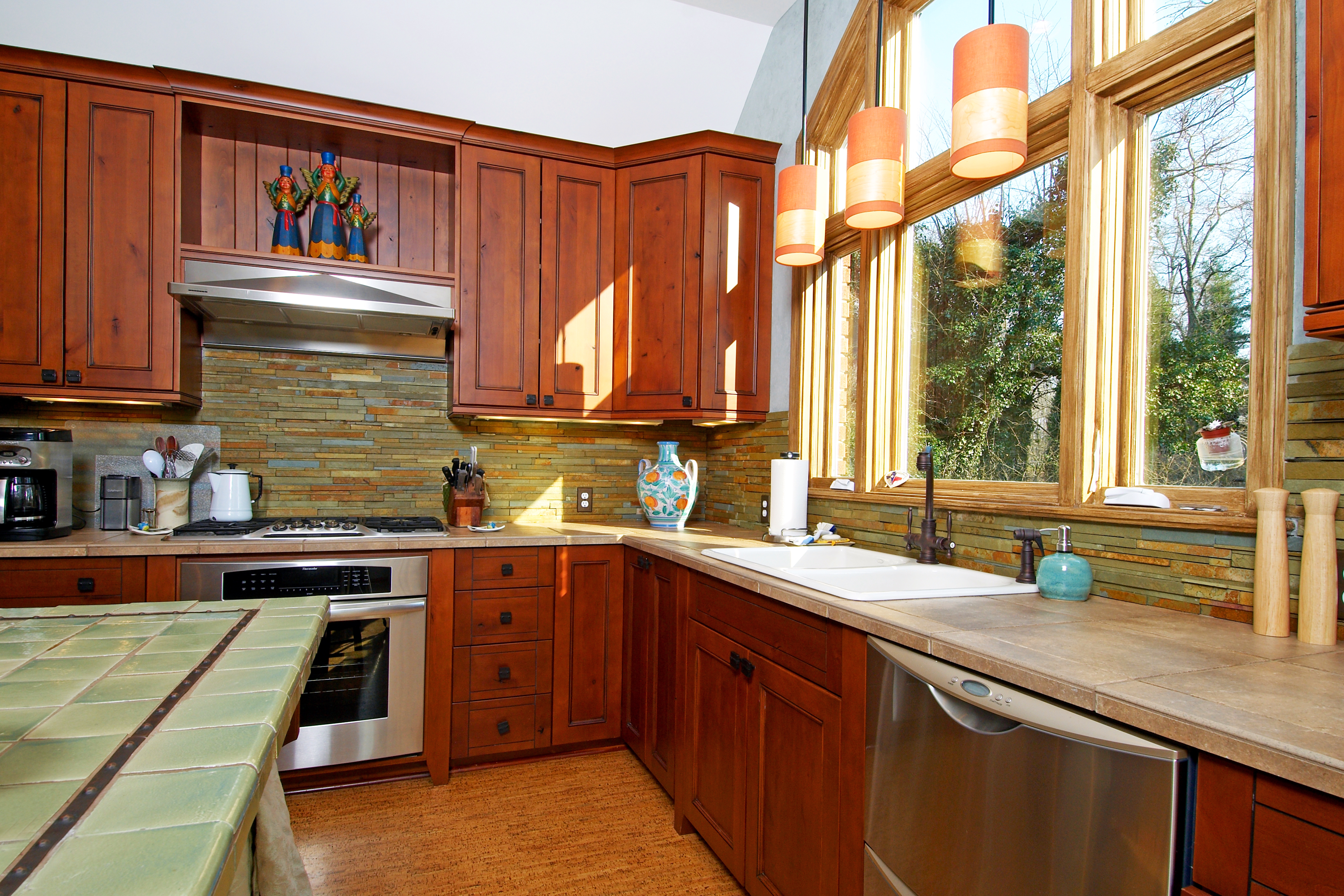 Different kinds of tile were used in this kitchen